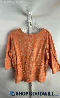 Columbia Women's Orange Floral Patterned Cropped Sleeve T-shirt - Sz XL