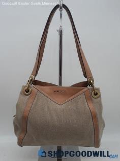 Michael Kors Beige Canvas Triple Compartment Shoulder Handbag Purse