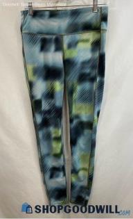 Athleta Women's Yellow/Blue Faded Patterned High-Waisted Ankle Leggings - Sz M