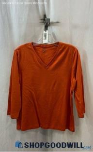 Chico's Women's Orange V Neck Long Sleeve Shirt- Sz L