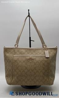 Coach Peyton Signature Beige/Tan Coated Canvas Pocket Tote Handbag/Purse