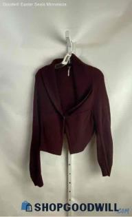 Free People Women's Dark Wine Purple Loose Knit Single Snap Ribbed Cardigan Sz L