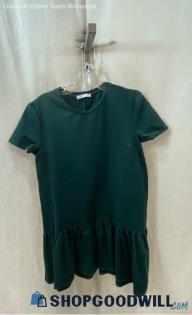 Zara Women's Dark Emerald Green Pleaded Slip On Shirt Dress - Sz S