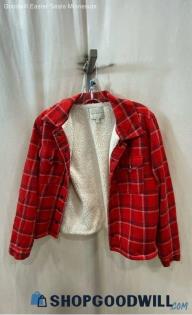 Lucky Brand Women's Red Plaid Sherpa Lined Snap Button Flannel Shacket - Sz PS