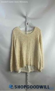 Chico's Women's Cream/Gold Sequin Cotton Sweater - Sz XL