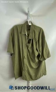 REI Men's Army Green Striped Patterned Short Sleeve Button Up Shirt - Sz XXL