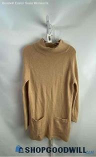 Zara Women's Beige Mock Neck 100% Wool Pocketed Knit Sweater - Sz S