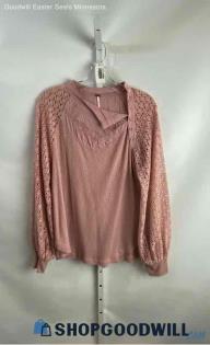 Free People Women's Pink Floral Polyester Long Sleeve Shirt - Sz M