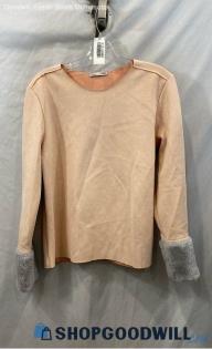 Zara Women's Peach Faux Suede Faux Fur Cuffed Sweater - Sz M