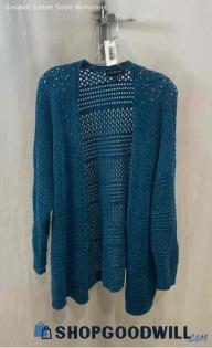 Lane Bryant Women's Teal/Silver Shimmer Loose Knit Open Cardigan - Sz 22