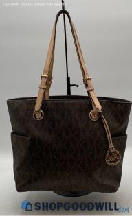 Michael Kors Signature Jet Set Brown Coated Canvas Tote Handbag/Purse