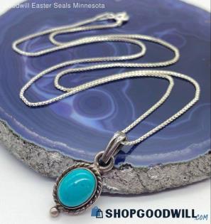 .925 Cabochon Turquoise Southwest Style Necklace 3.81 grams