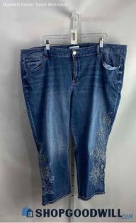 Lane Bryant Women's Blue Wash w/ Floral Leg Design Cotton Jeans - Sz 24