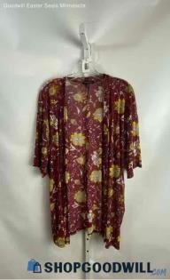 Lane Bryant Women's Burgundy/Yellow Floral Patterned Sheer Cardigan - Sz 18/20