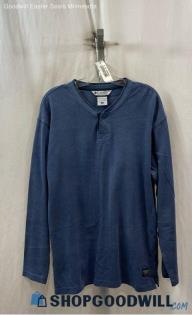 Columbia Men's Blue Henley 1/4 Button Long Sleeve Shirt - Sz M