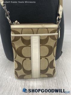 Coach Signature Canvas Khaki/Beige Stripe Crossbody Handbag/Purse