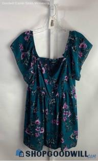 Torrid Women's Teal/Purple Floral Polyester Blouse - Sz 0