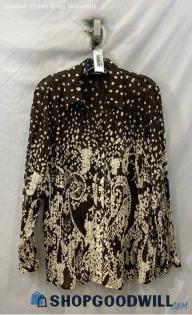 Lane Bryant Women's Brown Patterned Lightweight Button Up Blouse - Sz 14/16