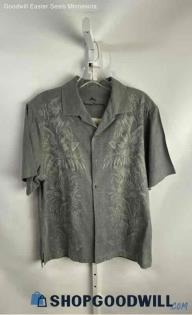 Tommy Bahama Men's Gray Textured Floral Patterned Button Up Shirt - Sz M