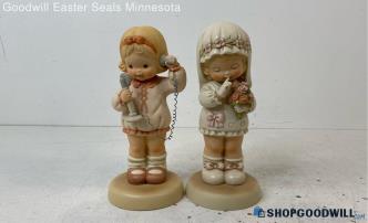 2pc Enesco Memories Of Yesterday Figurines "I'se So Happy You Called" & Bride