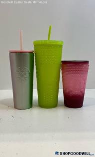 3 Starbucks Pink Ombre, Lime Green Travel Tumbler Cups Drinkware