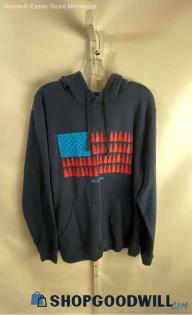 Columbia Men's Navy Blue 'American Flag' Tree Graphic Fleece Lined Hoodie - Sz L