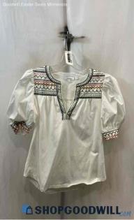 Chico's Women's White Embroidered Blouse - Sz S