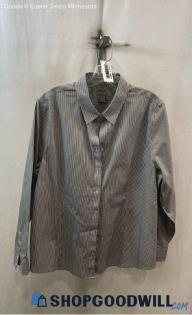 Chico's Women's White/Gray Stripe Button Up Shirt - Sz XL