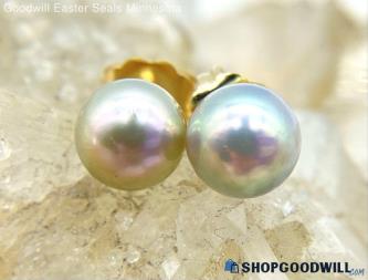 14K Yellow Gold Cultured Pearl Stud Earrings 1.15g