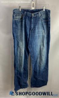 Lucky Brand Men's Weathered Blue Dark Washed Wide Leg Straight Jeans - Sz 34