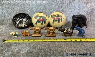 10pc Mixed Elephant Painted Balls Box Shell Decorated Coconut Sculptures Decor