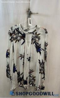 Free People Women's White Floral Blouse - Sz L