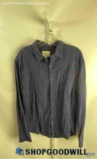 Lucky Brand Men's Navy/Red Patterned Button Up Long Sleeve Flannel - Sz L