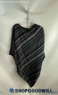 Lane Bryant Women's Black/Gray Striped Textured Ruched Sweater Poncho - Sz 22/24