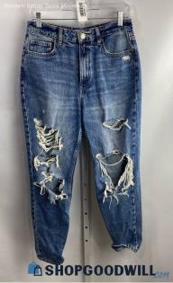 Zara Women's Weathered Blue Distressed Boyfriend Jeans - Sz 5