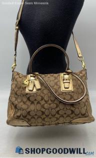 Coach Signature Beige/Gold Canvas/Leather Satchel/Top Handle Bag Handbag/Purse