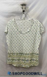 Lucky Brand Women's White/Blue Floral Print Blouse - Sz M