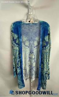 Chico's Women's Blue/Green Mandala Open Cardigan - Sz M