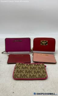 Lot of 5 Michael Kors Beige Brown Pink Wallet Womens Coated Canvas Leather