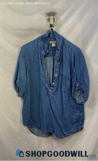 Lucky Brand Women's Blue Denim Half Button Up Shirt - Sz XL