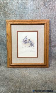 "Hungarian Partridge" Les C Kouba Signed 85/1000 Bird Wildlife Print Framed Art