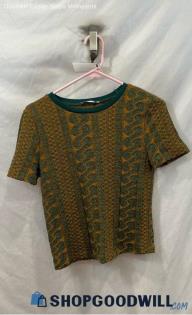 Zara Women's Brown/Green Design Print Shirt - Sz M