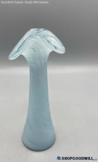 Unbranded Vintage Blue Art Glass Bud Vase With Ruffle Edge Home Decor