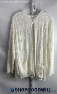 College Point Women's White Knit Button Up Cardigan - Sz L