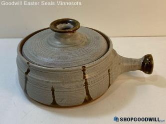 Handmade Stoneware Lidded Pot Grey/brown