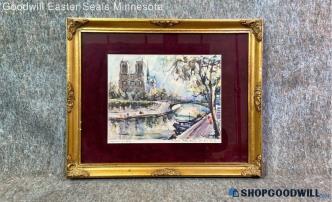 "Paris Notre Dame Et La Seine" Marius Girard Facsimile Signed Print Framed Decor