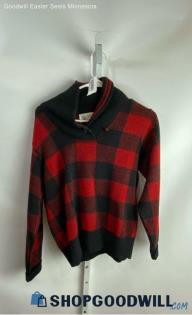 Winona Knits Women's Red/Black Plaid Fleece Coat - Sz M