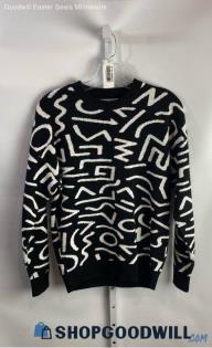 Zara Women's Black/White Doodle Pattern Sweater - Sz S