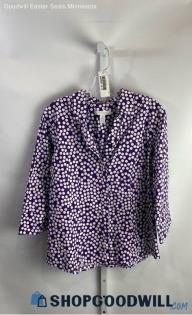 Chico's Women's Purple/White Polka Dot Cropped Sleeve Blouse - Sz M