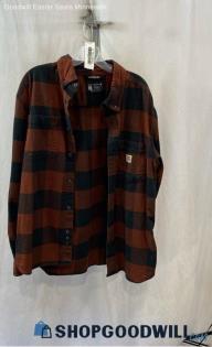 Carhartt Men's Orange/Black Checker Pattern Button Up Shirt - Sz L